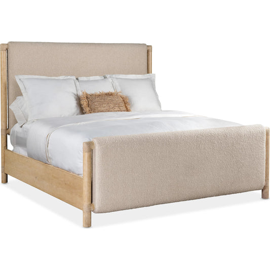 Retreat Upholstered Panel Bed by Hooker Furniture in beige. Made from 85% polyester, 10% acrylic, 5% cotton in a transitional style.