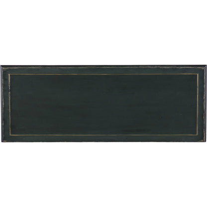 Charleston Five-Drawer Console Table by Hooker Furniture in charleston green. Made from maple veneers in a transitional style.