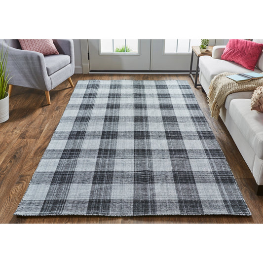 Jemma Transitional Plaid Rug - I8050 by Feizy in black, gray. Made from polyester in a unique style.
