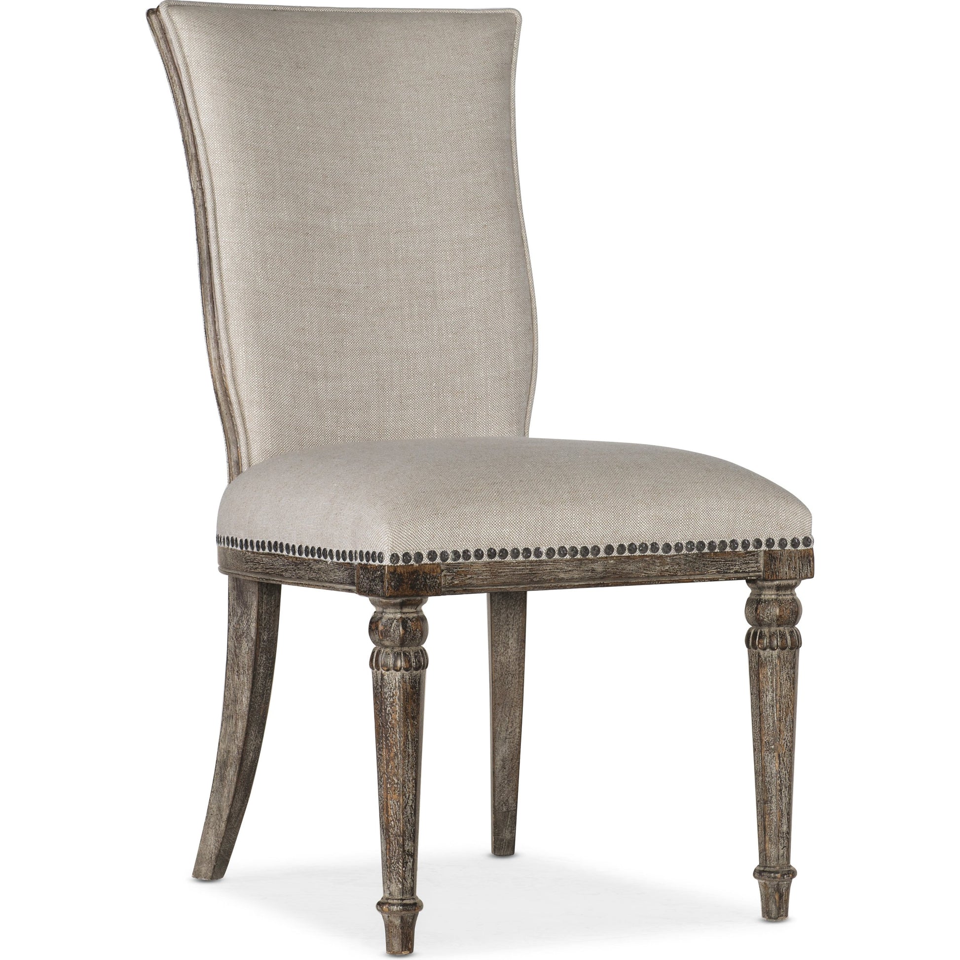 Traditions Upholstered Side Chair (Set of 2) by Hooker Furniture in beige and white. Made from fabric, nailheads in a cottage & farmhouse style.