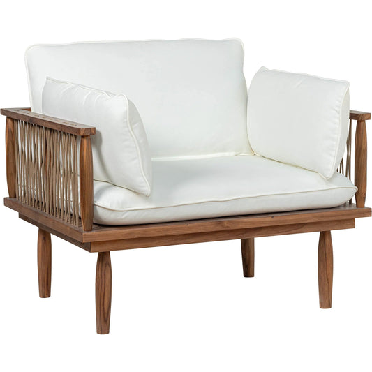Vineyard Outdoor - Club Chair by LH Imports in brown, white and brown. Made from teak wood, olefin fabric, foam, fiber fill, polyester rope in a unique style.
