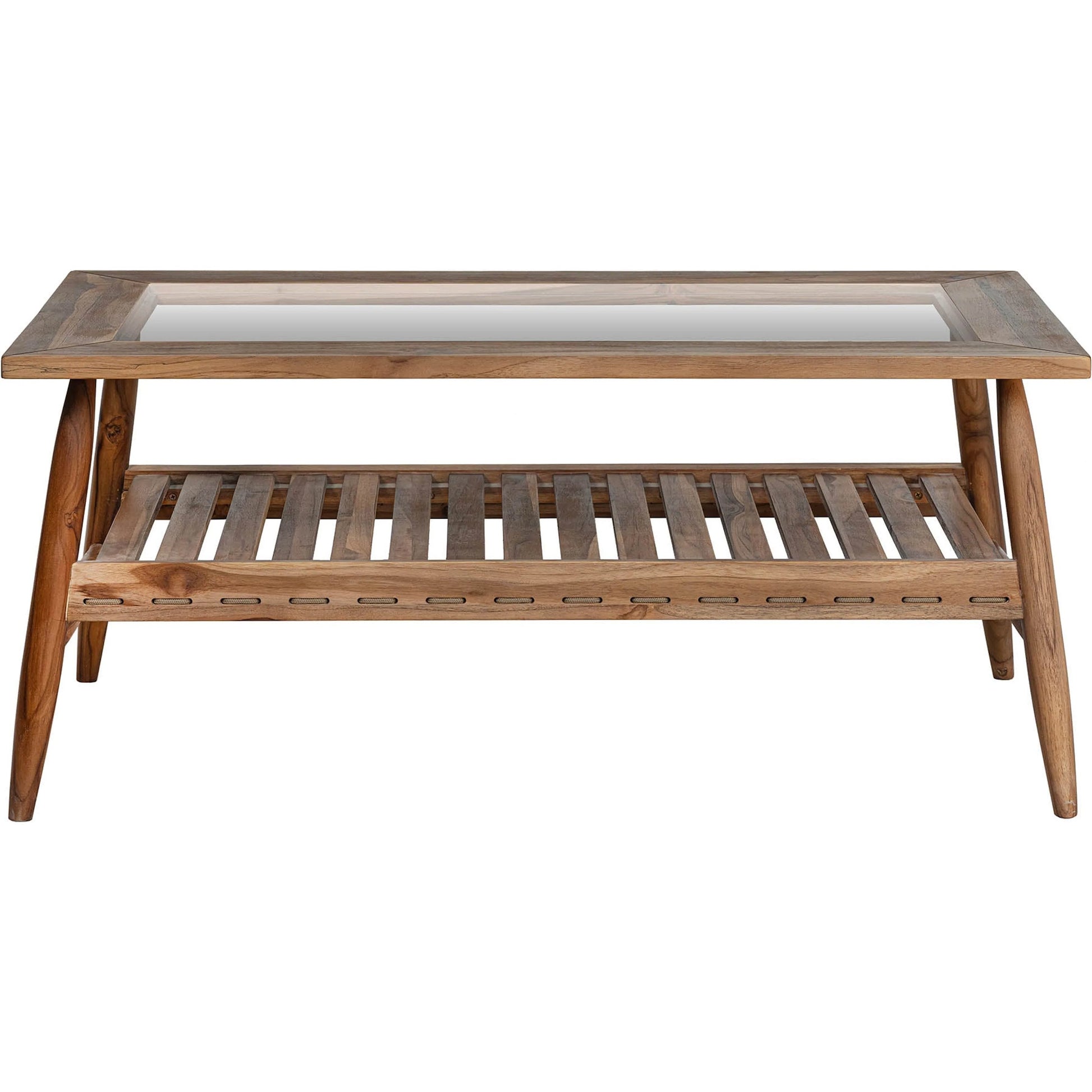 Vineyard Outdoor - Rectangular Coffee Table by LH Imports in brown, clear and brown, glass. Made from teak wood, clear tempered glass in a transitional style.