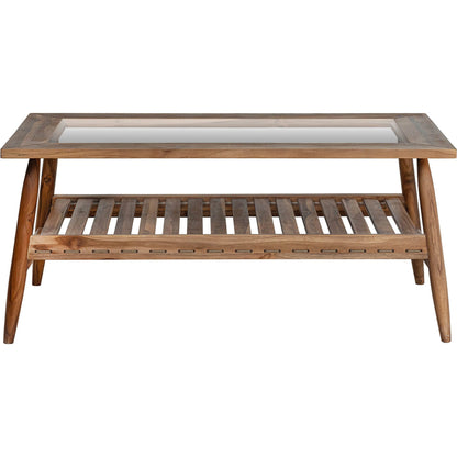 Vineyard Outdoor - Rectangular Coffee Table by LH Imports in brown, clear and brown, glass. Made from teak wood, clear tempered glass in a transitional style.