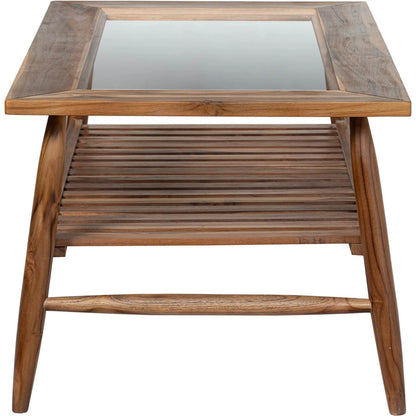 Vineyard Outdoor - Rectangular Coffee Table by LH Imports in brown, clear and brown, glass. Made from teak wood, clear tempered glass in a transitional style.