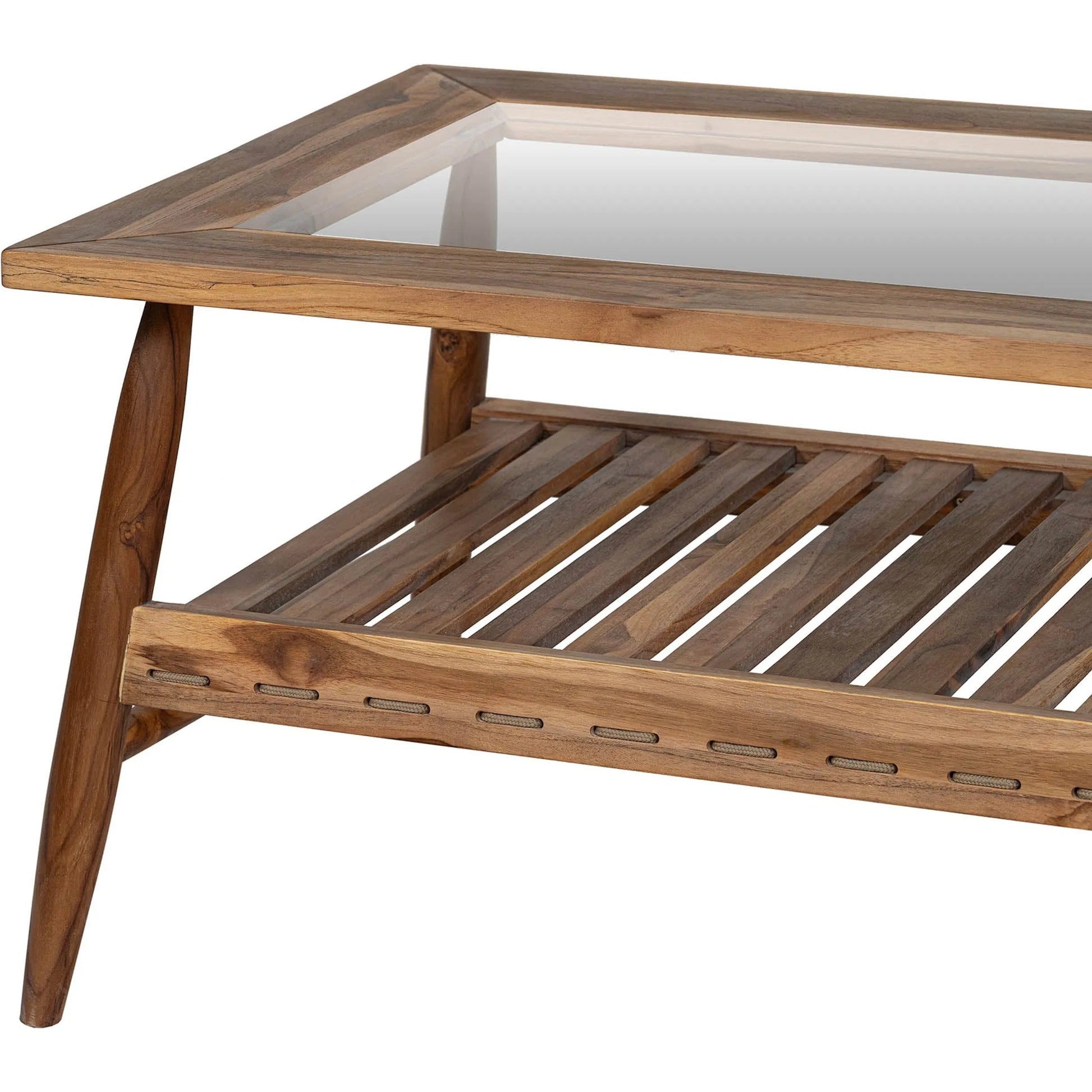 Vineyard Outdoor - Rectangular Coffee Table by LH Imports in brown, clear and brown, glass. Made from teak wood, clear tempered glass in a transitional style.