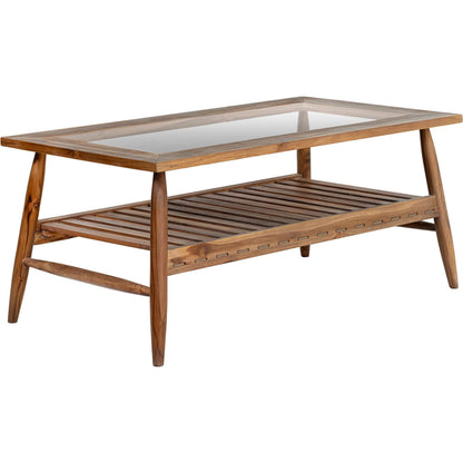 Vineyard Outdoor - Rectangular Coffee Table by LH Imports in brown, clear and brown, glass. Made from teak wood, clear tempered glass in a transitional style.