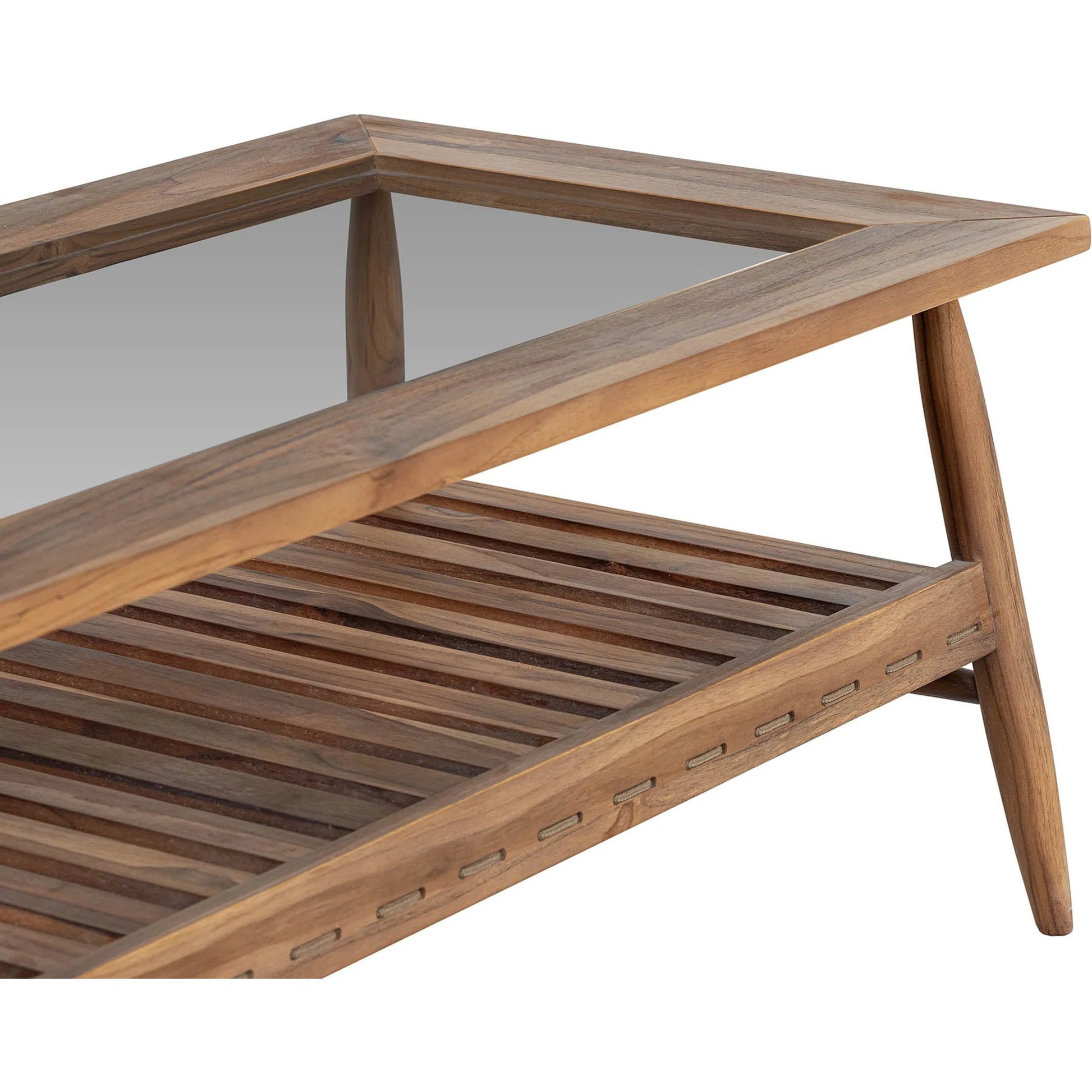 Vineyard Outdoor - Rectangular Coffee Table by LH Imports in brown, clear and brown, glass. Made from teak wood, clear tempered glass in a transitional style.