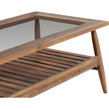 Vineyard Outdoor - Rectangular Coffee Table by LH Imports in brown, clear and brown, glass. Made from teak wood, clear tempered glass in a transitional style.