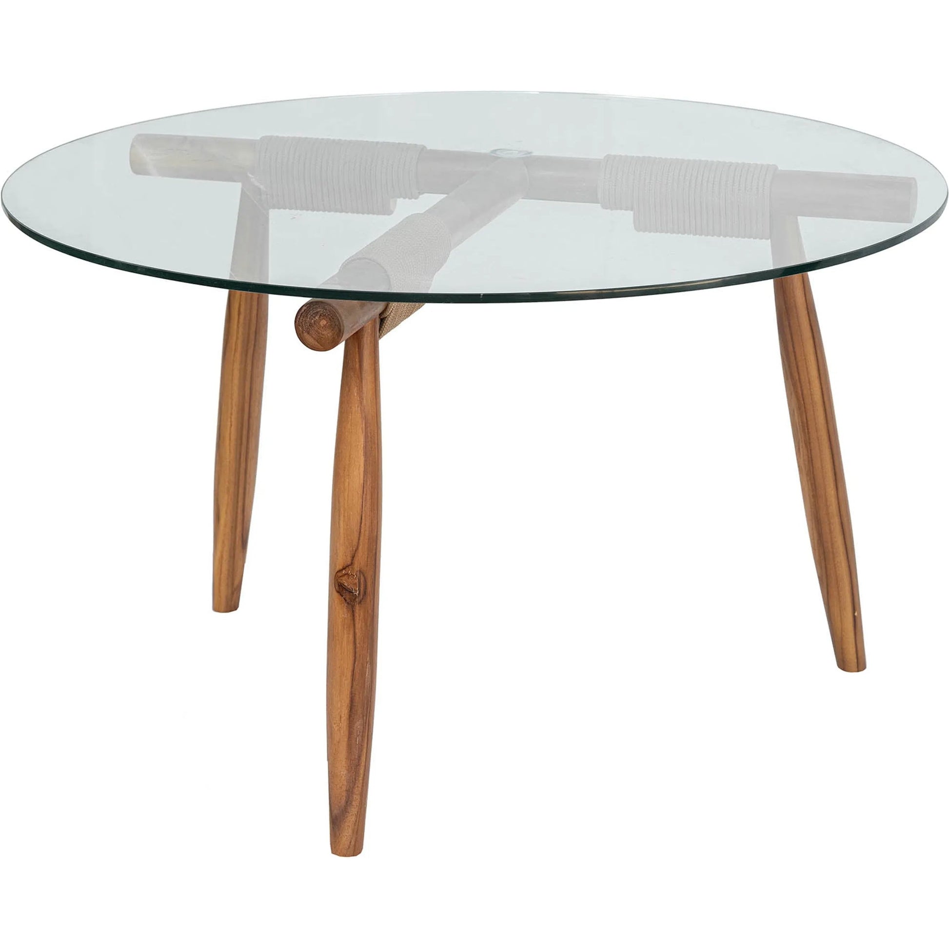 Vineyard Outdoor - Round Coffee Table by LH Imports in brown, clear and brown, glass. Made from teak wood, 100% polyester rope, clear tempered glass in a transitional style.