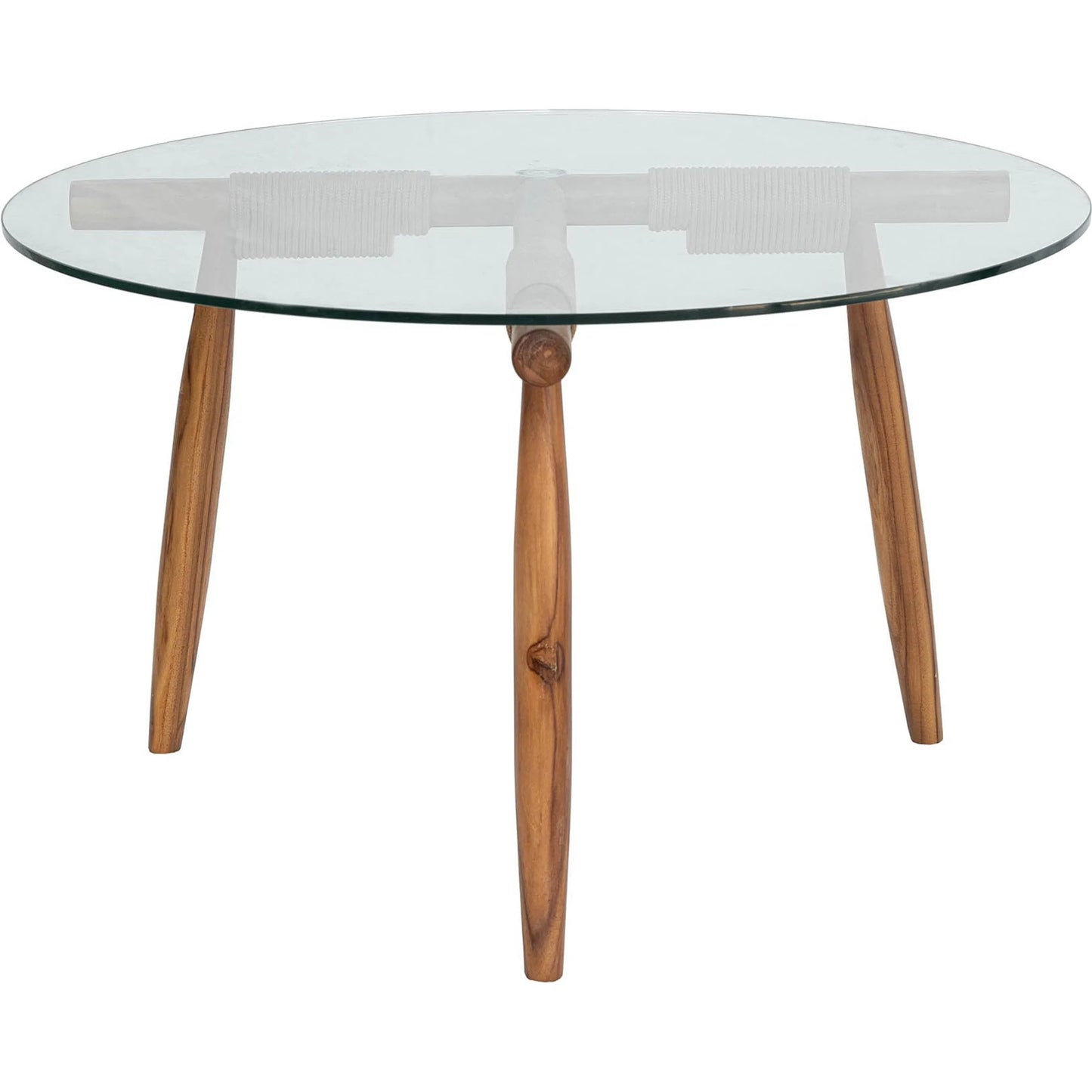 000 SI-2325326 | Primary Silo | Vineyard Outdoor - Round Coffee Table by LH Imports in brown, clear and brown, glass. Made from teak wood, 100% polyester rope, clear tempered glass in a transitional style.