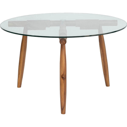 Vineyard Outdoor - Round Coffee Table by LH Imports in brown, clear and brown, glass. Made from teak wood, 100% polyester rope, clear tempered glass in a transitional style.