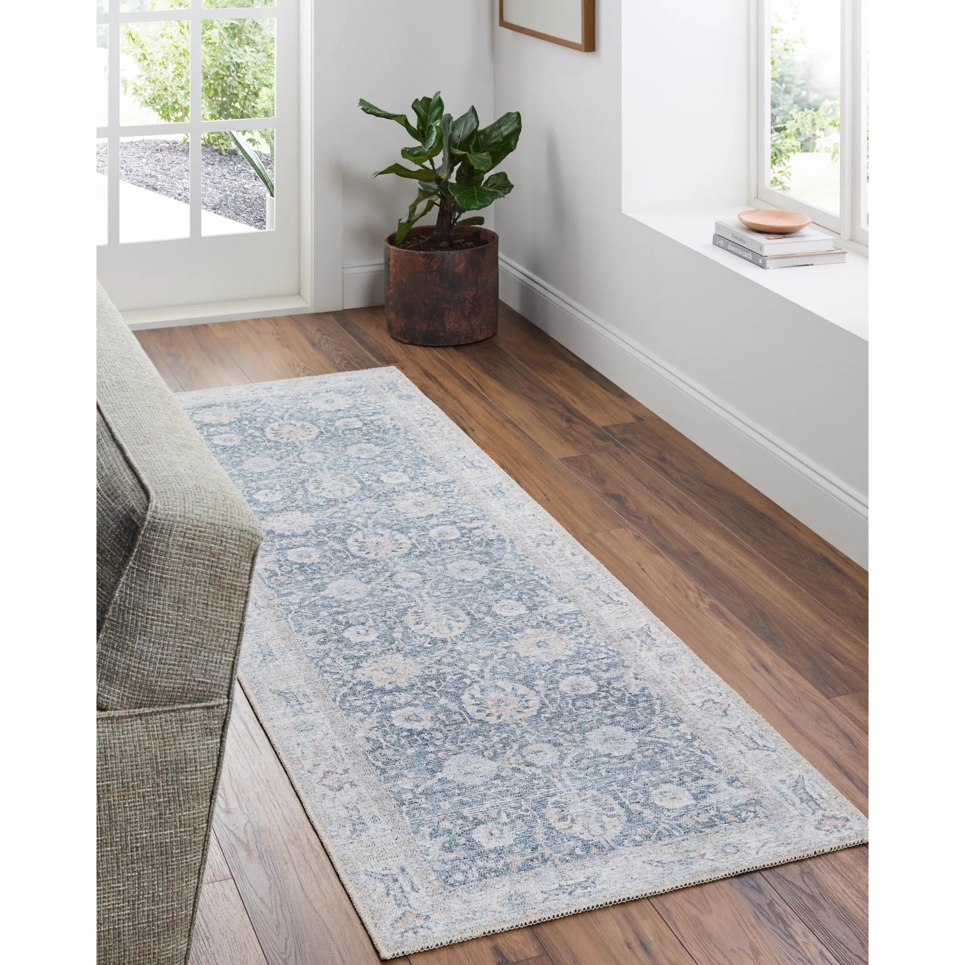 Vinny Rug - 33597 by Livabliss in dark blue, denim, light beige, light brown, light gray, orange. Made from main: 100% chenille-polyester in a unique style.