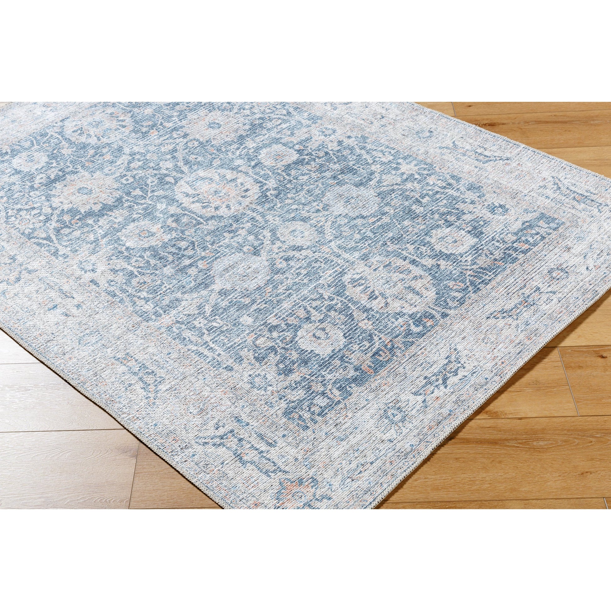 Vinny Rug - 33597 by Livabliss in dark blue, denim, light beige, light brown, light gray, orange. Made from main: 100% chenille-polyester in a unique style.