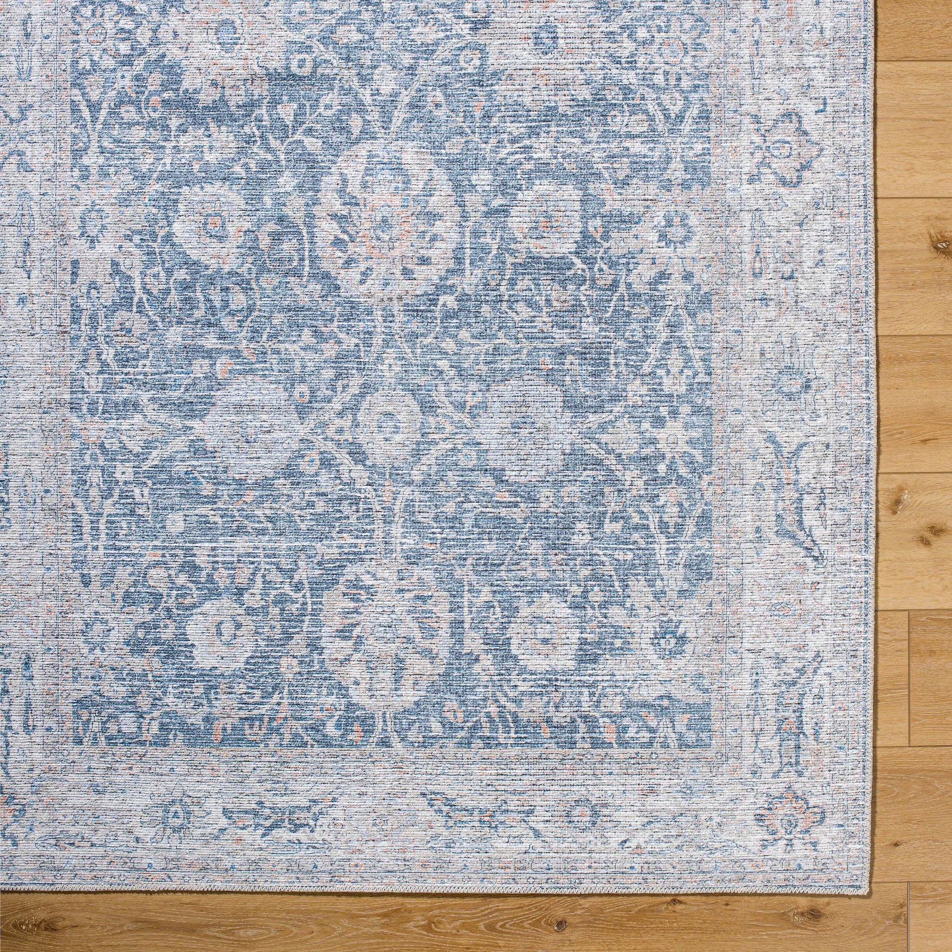 Vinny Rug - 33597 by Livabliss in dark blue, denim, light beige, light brown, light gray, orange. Made from main: 100% chenille-polyester in a unique style.