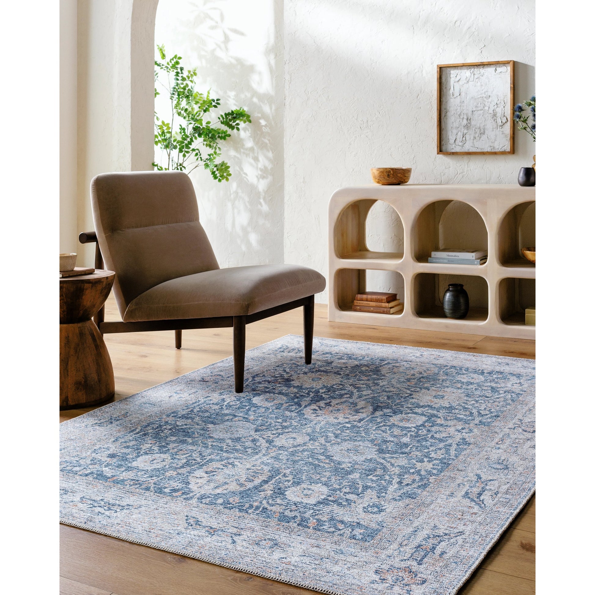 Vinny Rug - 33597 by Livabliss in dark blue, denim, light beige, light brown, light gray, orange. Made from main: 100% chenille-polyester in a unique style.