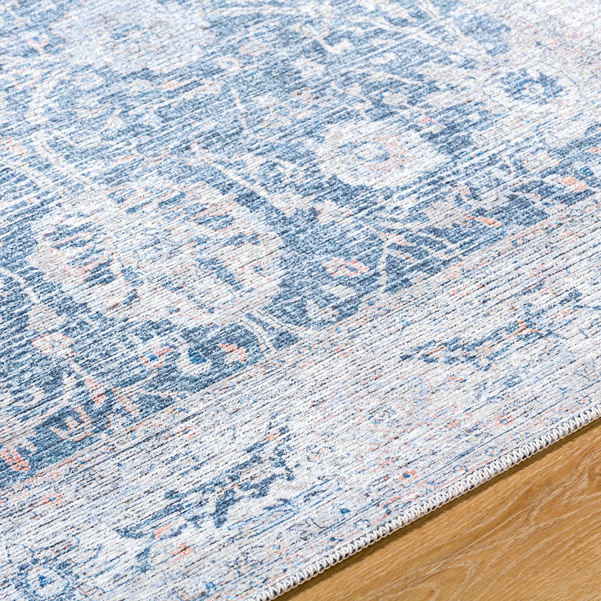 Vinny Rug - 33597 by Livabliss in dark blue, denim, light beige, light brown, light gray, orange. Made from main: 100% chenille-polyester in a unique style.