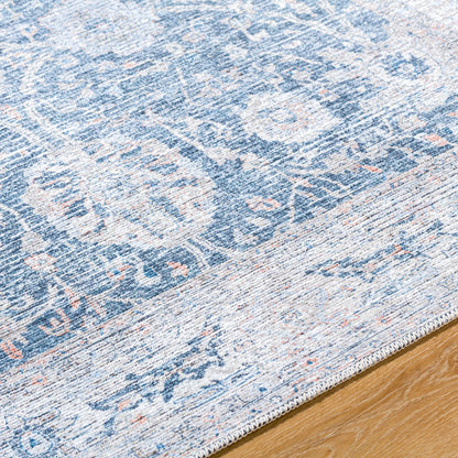 Vinny Rug - 33597 by Livabliss in dark blue, denim, light beige, light brown, light gray, orange. Made from main: 100% chenille-polyester in a unique style.