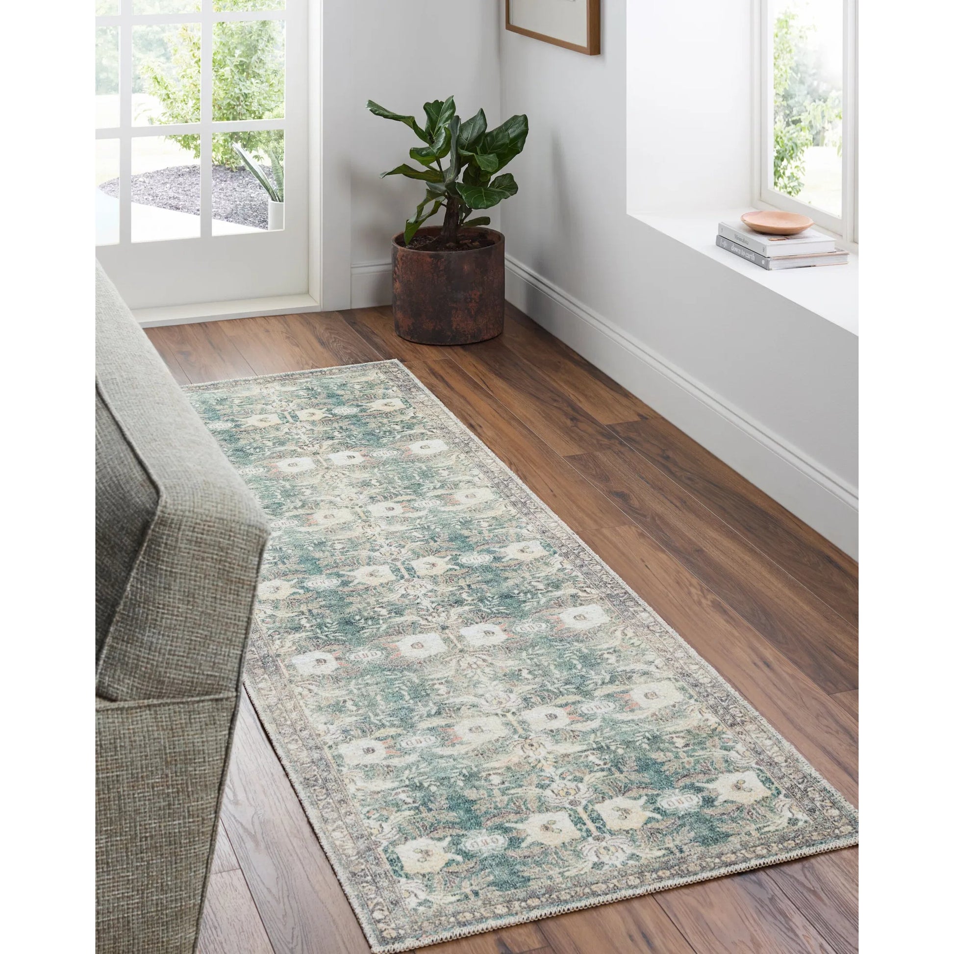 Vinny Rug - 533603 by Livabliss in medium green, sage, charcoal, cream, beige, orange. Made from polyester in a unique style.