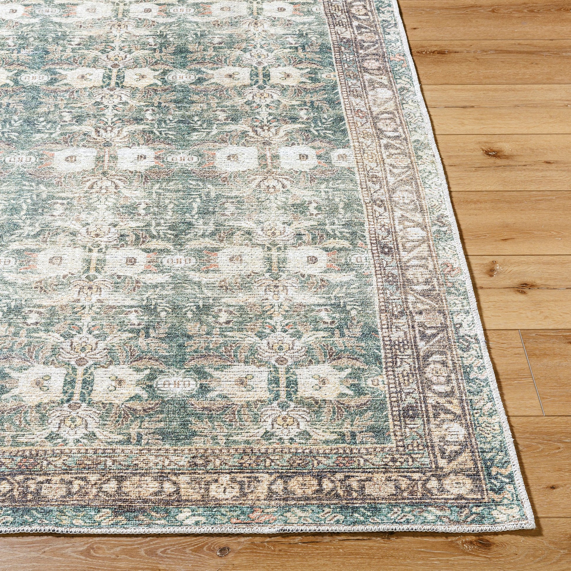 Vinny Rug - 533603 by Livabliss in medium green, sage, charcoal, cream, beige, orange. Made from polyester in a unique style.