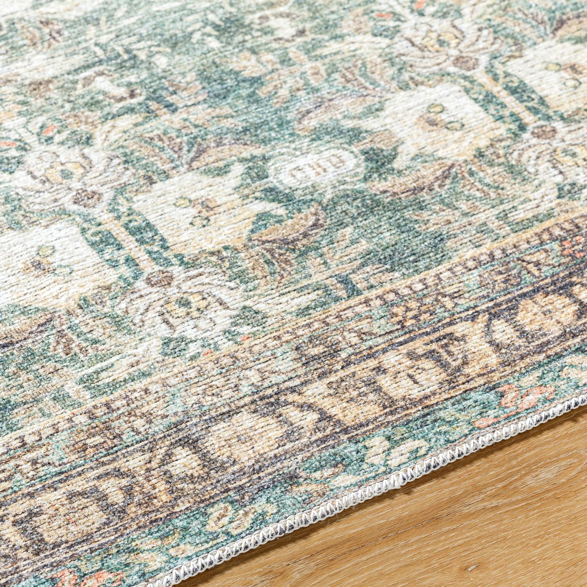 Vinny Rug - 533603 by Livabliss in medium green, sage, charcoal, cream, beige, orange. Made from polyester in a unique style.