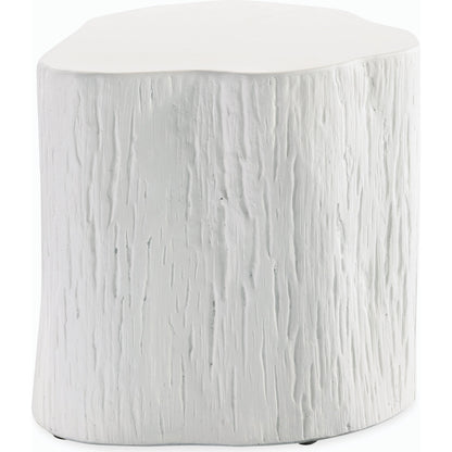 Tree Outdoor Trunk End Table by Sunset West in bone. Made from gfr concrete in a modern style.
