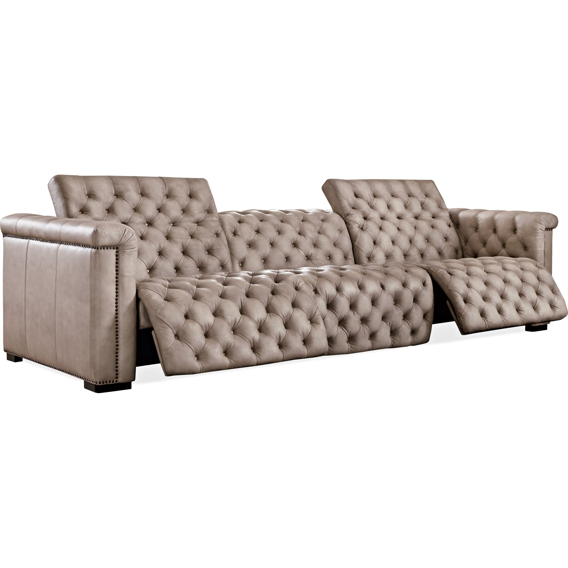Savion Grandier Power Reclining Sofa by Hooker Furniture. Made from leather in a modern style.
