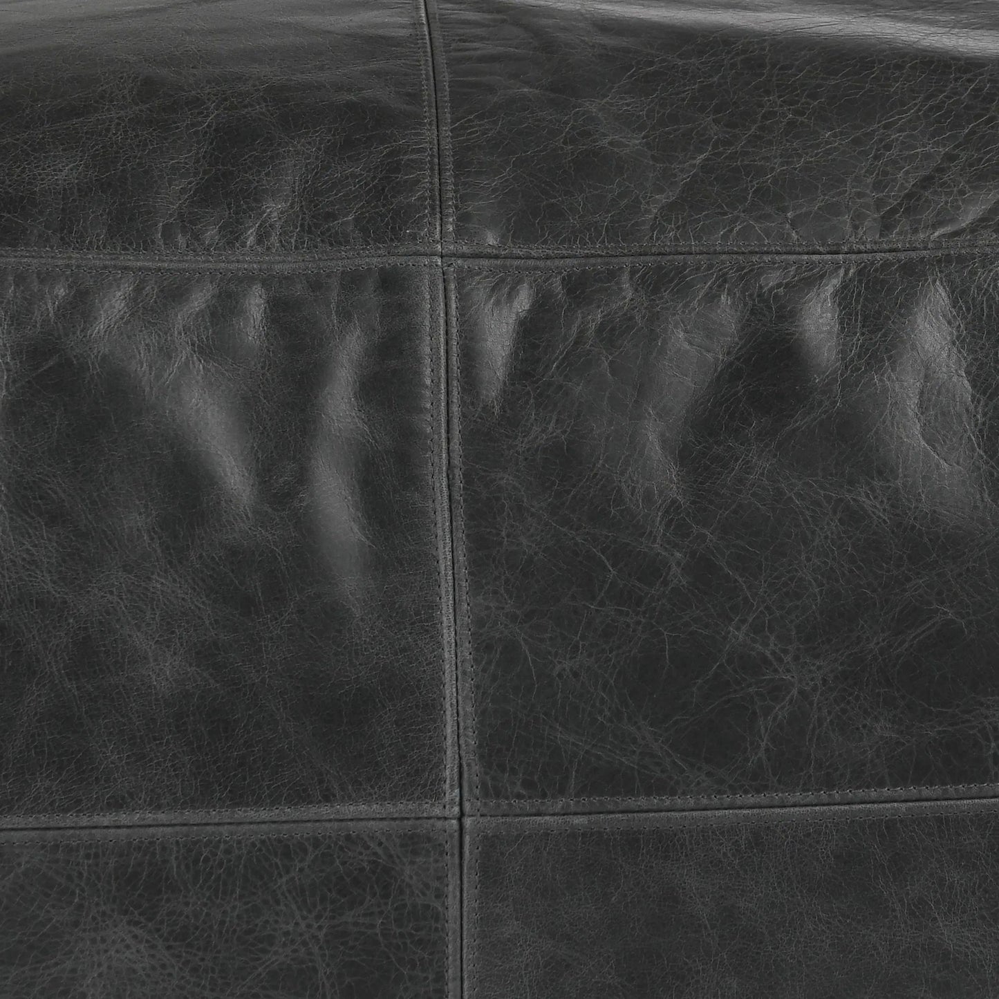 004 SI-2243873 | Closeup | Dexter Genuine Leather Pouf by Villa by Classic Home in black. Made from 100% genuine leather in a traditional style.