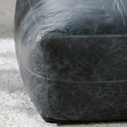 Dexter Genuine Leather Pouf by Villa by Classic Home in black. Made from 100% genuine leather in a traditional style.