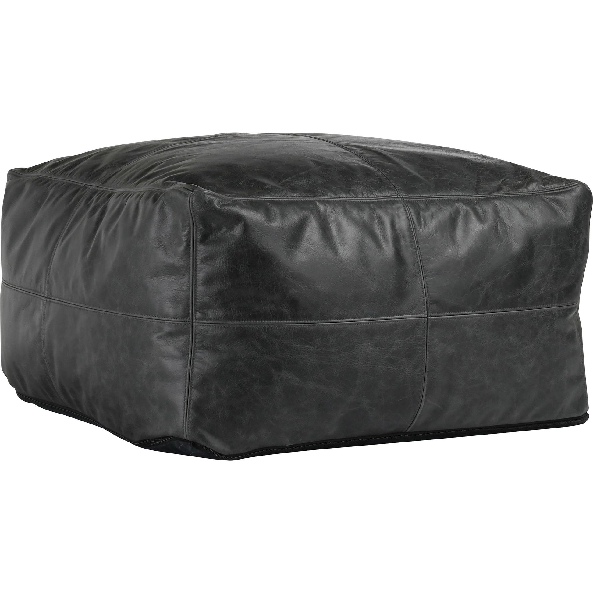 Dexter Genuine Leather Pouf by Villa by Classic Home in black. Made from 100% genuine leather in a traditional style.