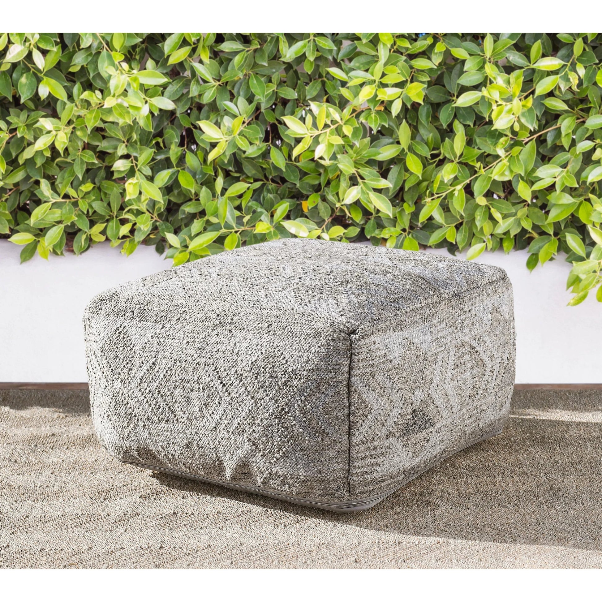 Caravan Indoor/Outdoor Square Pouf by Villa by Classic Home in gray. Made from 100% polyester in a cottage & farmhouse style.
