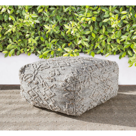 Tundra Linen Blend Fabric Pouf by Villa by Classic Home in gray. Made from linen, jute blend in a rustic style.