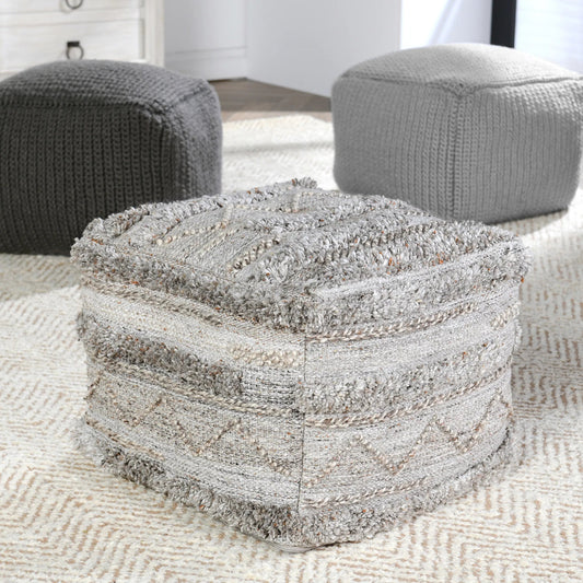 Fallon Pouf by Villa by Classic Home in gray. Made from 100% recycled polyester in a eclectic & global style.