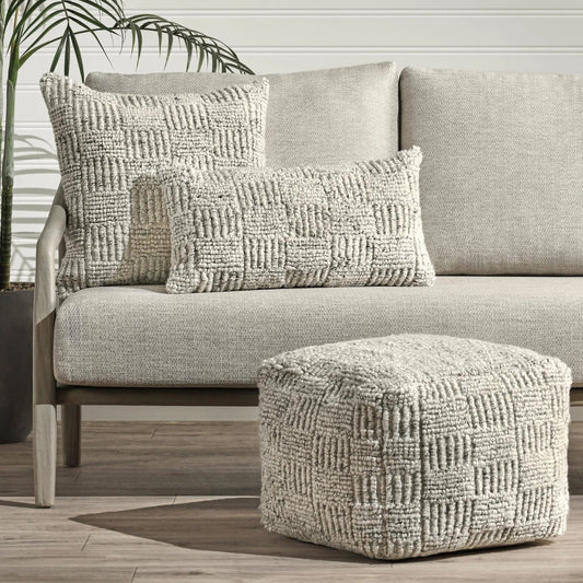 Shades Recycled Fabric Indoor/Outdoor Pouf by Villa by Classic Home in ivory. Made from 100% pet recycled plastic in a unique style.
