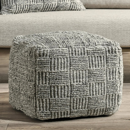 Shades Recycled Fabric Indoor Outdoor Pouf by Villa by Classic Home in gray. Made from 100% pet recycled plastic in a rustic style.