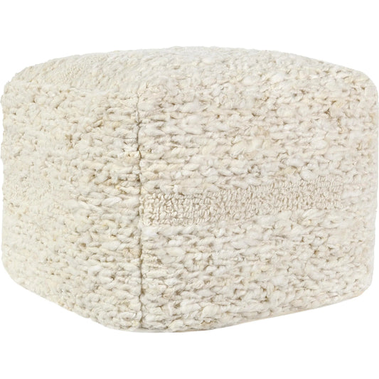 Sinclair Ivory Pouf by Villa by Classic Home in ivory. Made from 90% wool, 10% cotton in a unique style.