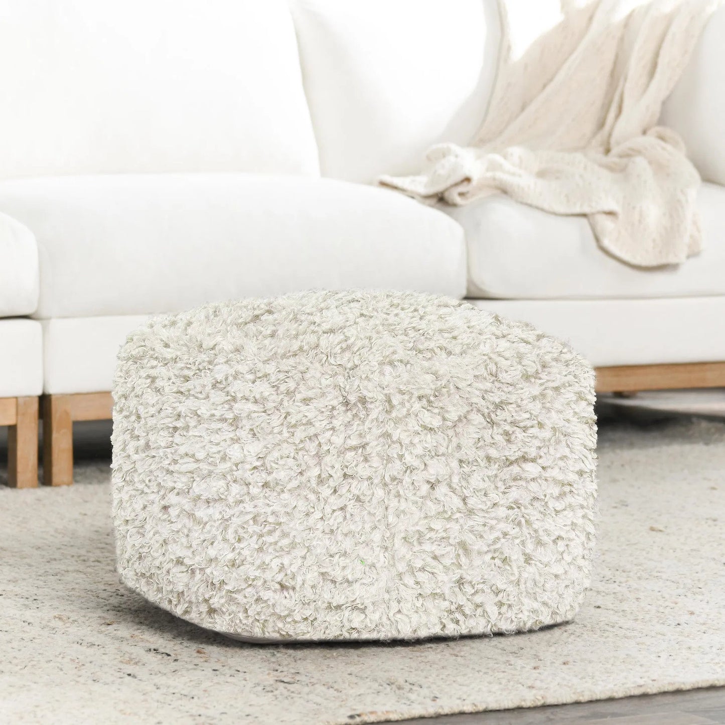 005 SI-2243877 | Lifestyle | Carters Shearling Ivory Pouf by Villa by Classic Home in ivory. Made from 100% cotton in a transitional style.