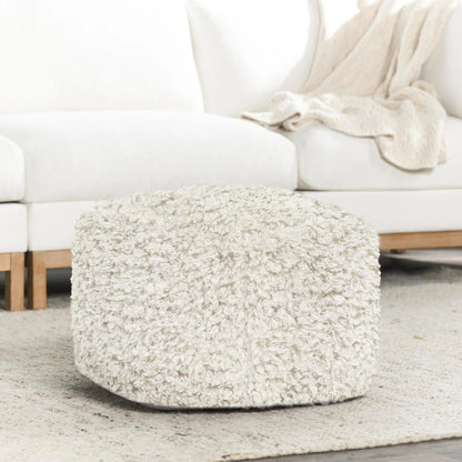 Carters Shearling Ivory Pouf by Villa by Classic Home in ivory. Made from 100% cotton in a transitional style.