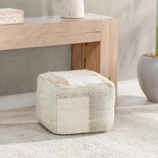 Ritsa Multi Pouf by Villa by Classic Home in multicolor. Made from 60% wool, 40% cotton in a unique style.