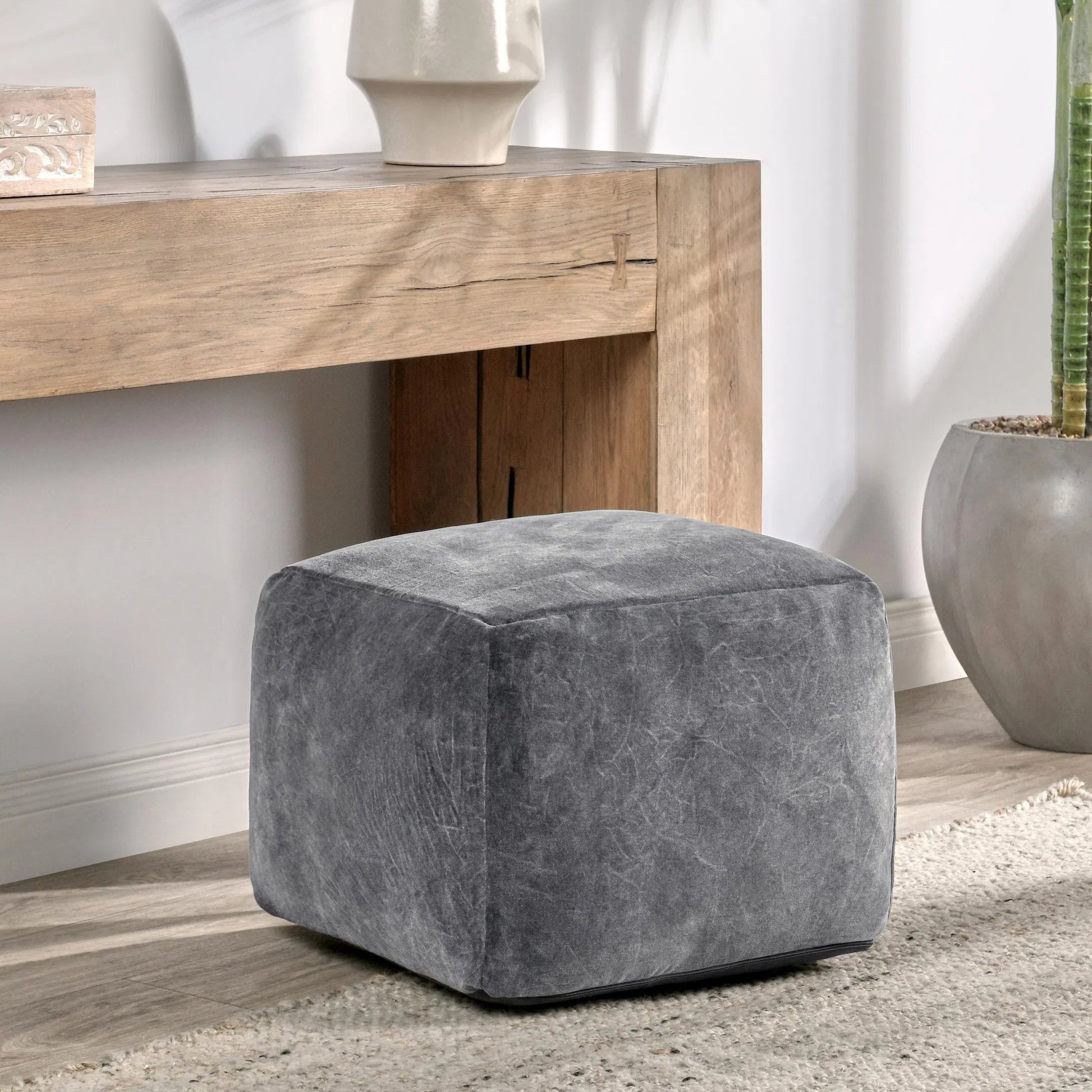 Heirloom Velvet Floor Cushion Pouf by Villa by Classic Home. Made from 100% cotton dyed to match base in a unique style.