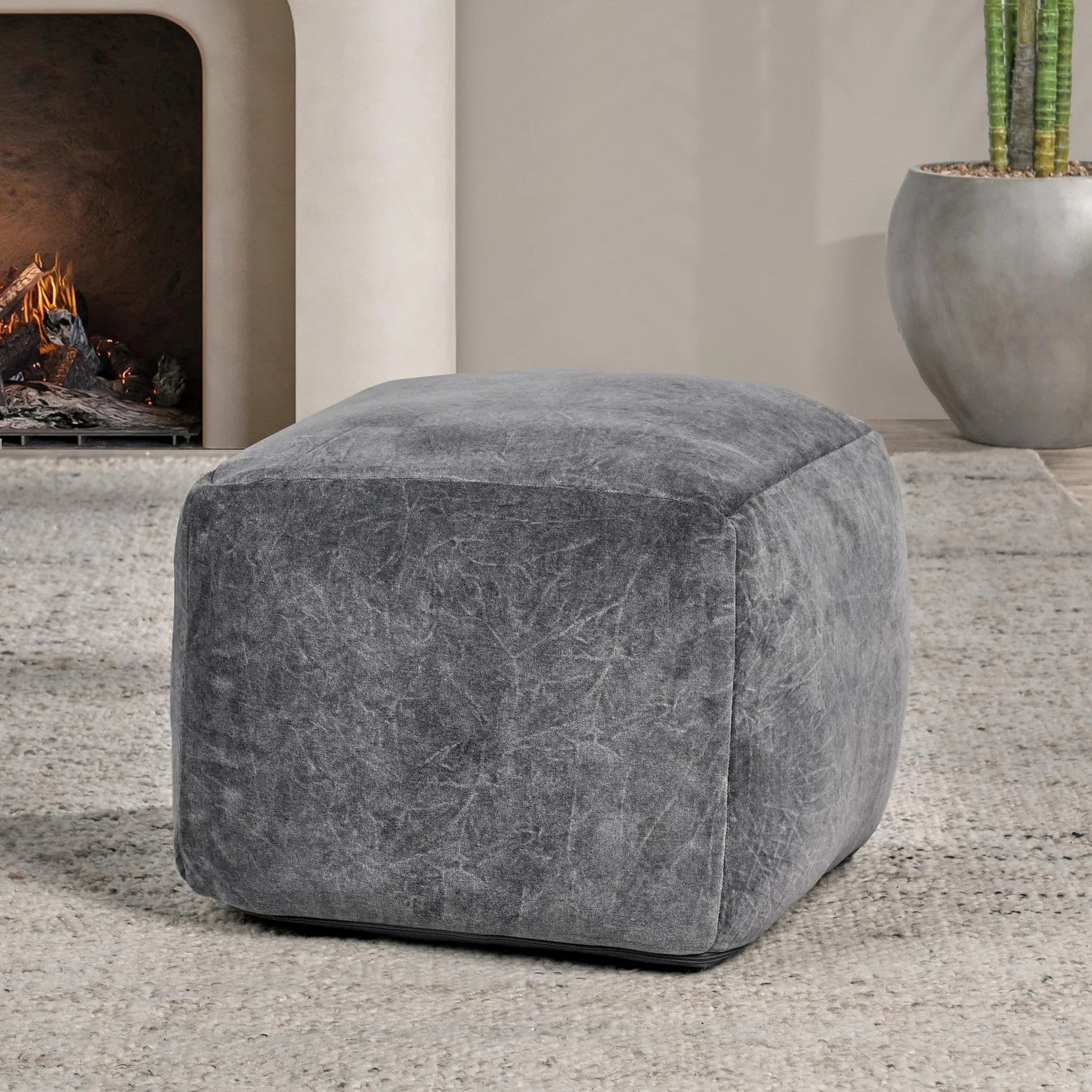 Heirloom Velvet Floor Cushion Pouf by Villa by Classic Home. Made from 100% cotton dyed to match base in a unique style.