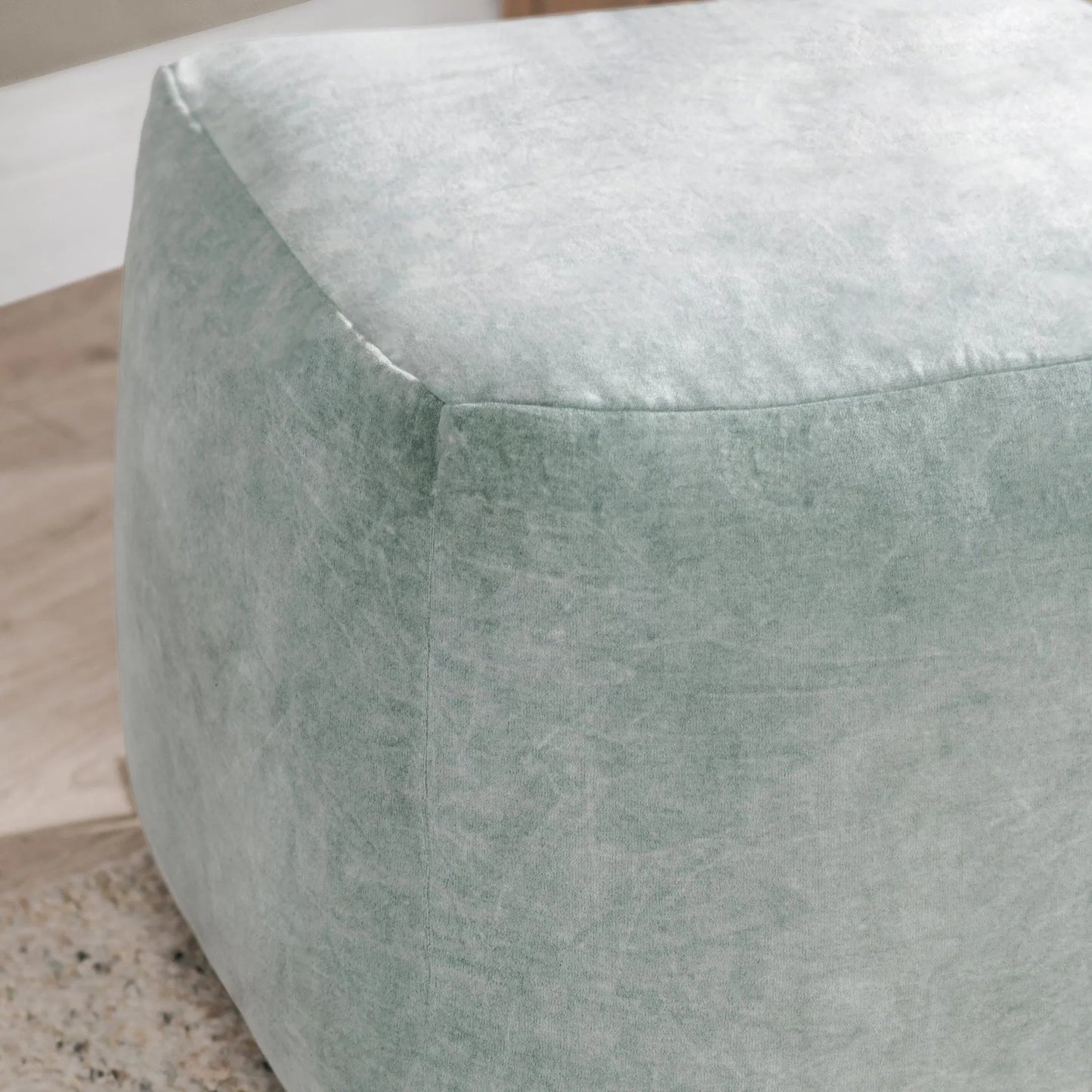 003 SI-2295424 | Closeup | Heirloom Velvet Pouf by Villa by Classic Home in bay green. Made from 100% cotton in a modern style.