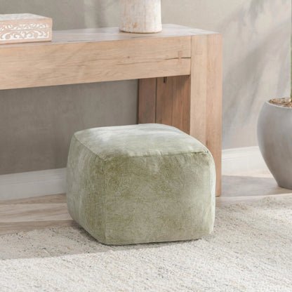 Heirloom Velvet Pouf by Villa by Classic Home in bay green. Made from 100% cotton in a unique style.