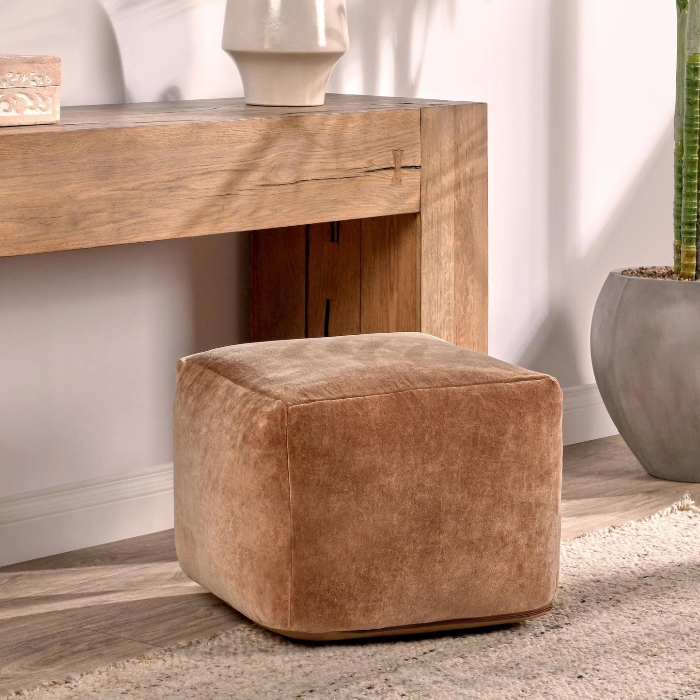 010 SI-2243752 | Lifestyle | Heirloom Velvet Floor Cushion Pouf by Villa by Classic Home. Made from 100% cotton dyed to match base in a traditional style.