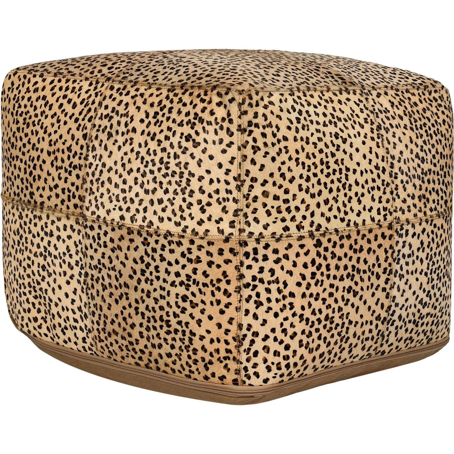 001 SI-2243878 | Primary Silo | Leopard  Camel Floor Cushion Pouf by Villa by Classic Home in camel, black. Made from 100% cow hide in a eclectic & global style.