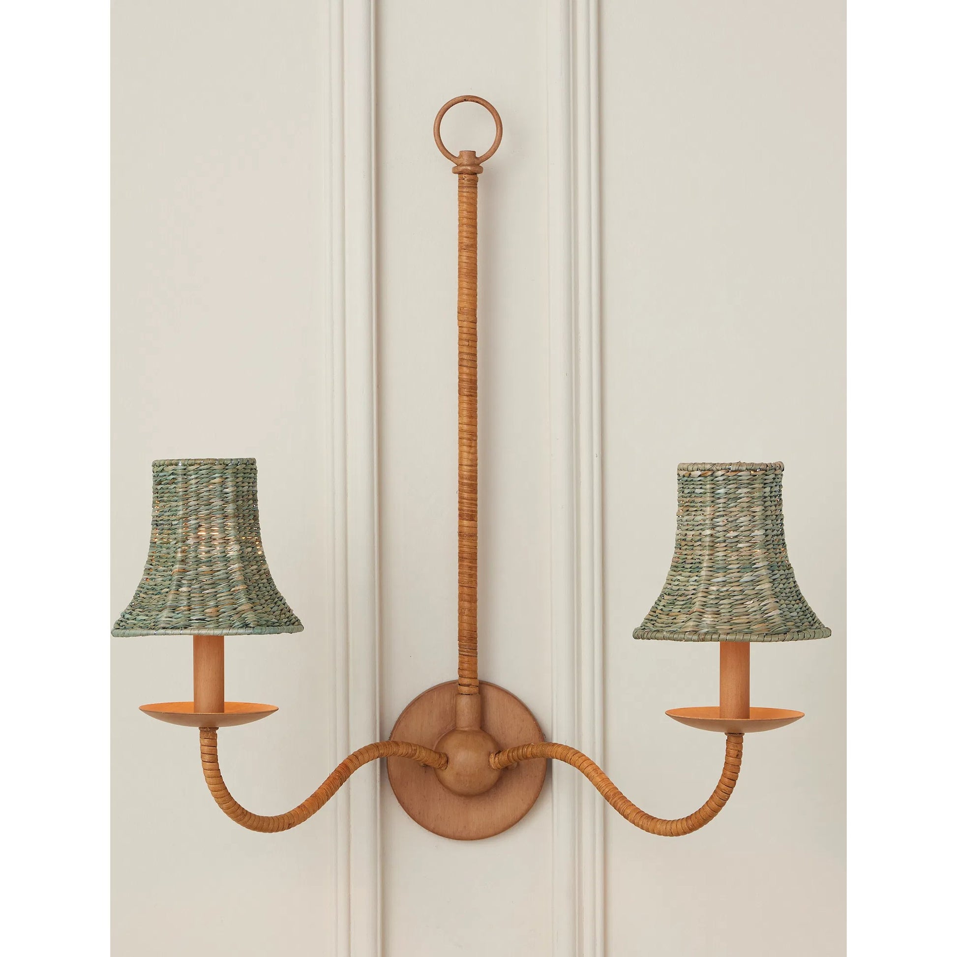 Bell Chandelier Shade by Currey and Company. Made from seagrass in a cottage & farmhouse style.