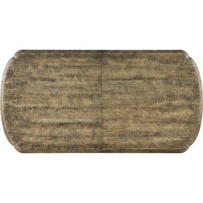 La Grange Le Vieux Double Pedestal Table by Hooker Furniture in flemish, barn wood. Made from pecky hickory veneer, resin, solid-wood edge top in a traditional style.