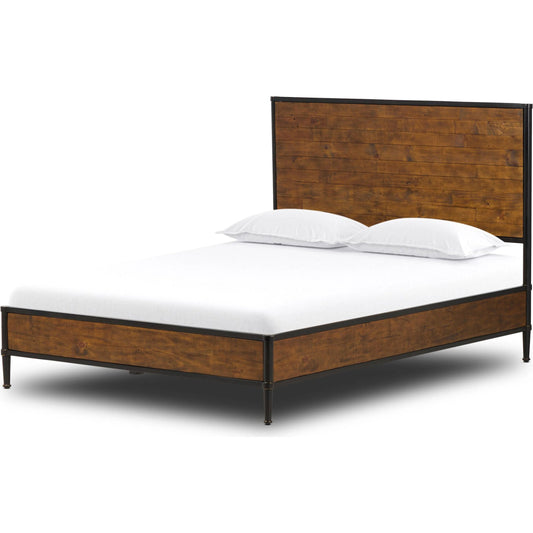 Juno Bed by Four Hands in reclaimed natural, dark bronze. Made from solid reclaimed pine, iron in a unique style.