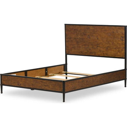 Juno Bed by Four Hands in reclaimed natural, dark bronze. Made from solid reclaimed pine, iron in a transitional style.