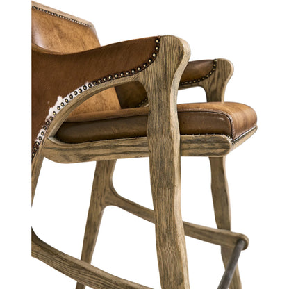 Echo Canyon Leather & Hide Bar Stool by Jonathan Charles in faded oak. Made from oak in a traditional style.