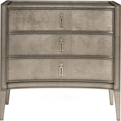Cove Nightstand by A.R.T. Furniture in grey and mica. Made from rubberwood solids, primavera veneers, metal in a traditional style.
